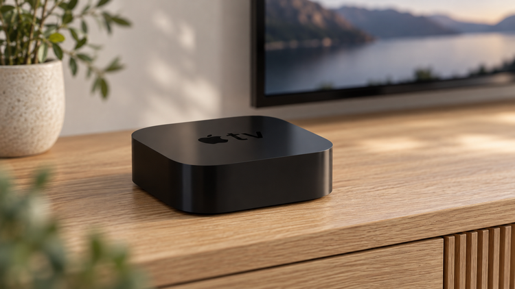 Apple TV 4K A1842 på et lyst tv-møbel